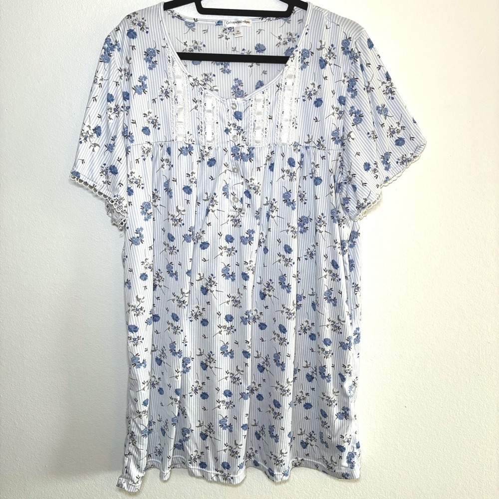 Catherine Malandrino Floral Lace Nightgown Women 3X Blue Cottage Fem Victorian